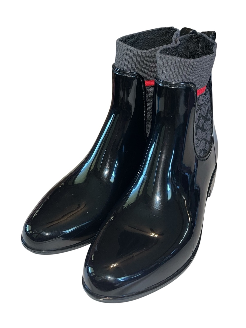 Coach Glossy Black and Red Rain Boots - Size 9 - Picture 4 of 12